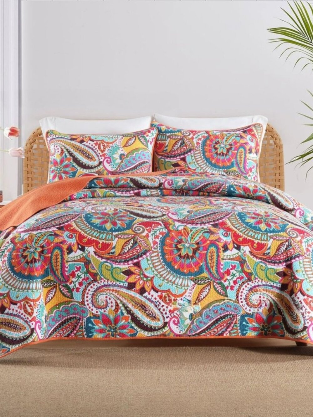 Colorful Paisley Print Cotton Bedspreads Queen Size Bedding Floral Coverlet